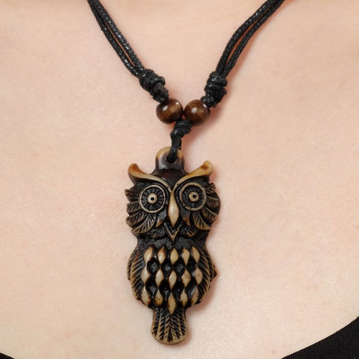Цена за 2 шт. Кулон на шнурке «Филин», коричнево-чёрный на чёрном шнурке, 80 см