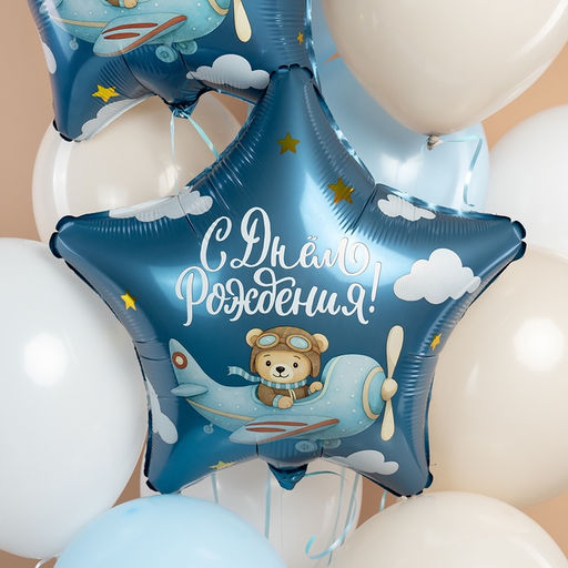 Воздушные шары фольгированные 19" «С днем рождения, пилот», 5 шт.