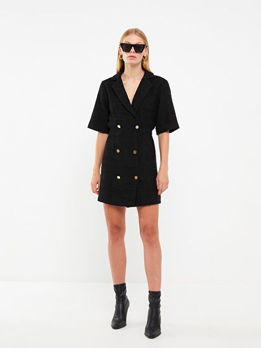 Ceket Yaka D?z K?sa Kollu Elbisesi
