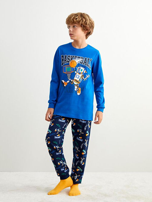 Bask?l? Erkek ?ocuk Pijama Tak?m