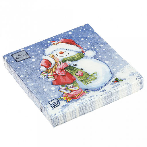 Салфетки бумажные Art Bouquet 33х33см, 3-х слойные, 20 штук в упаковке, 100% целлюлоза, Девочка и снеговик (Россия)  фото 2