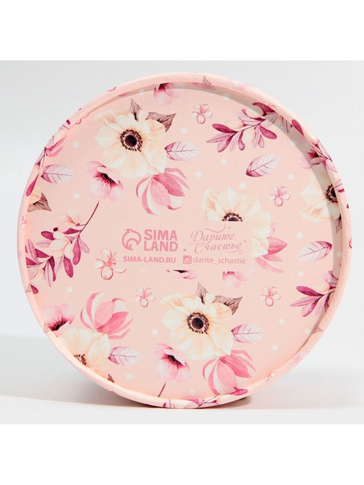 Коробка для макарун, кондитерская упаковка тубус с окном, «Розовые цветы» 12×12×5 см