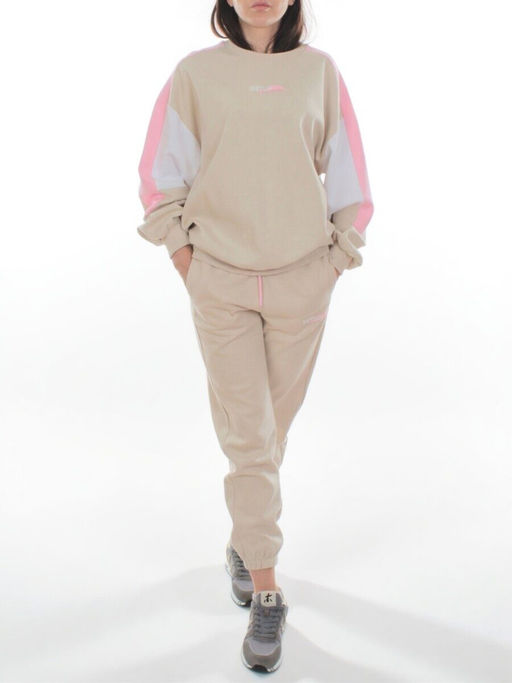 3160/3161 BEIGE/PINK Костюм спортивный женский (95% хлопок, 5% эластан)