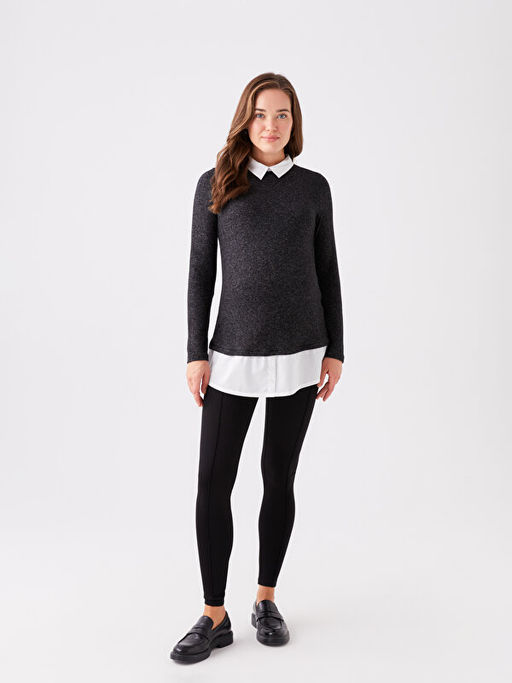 G?mlek Yaka D?z Uzun Kollu Hamile Ti??rt