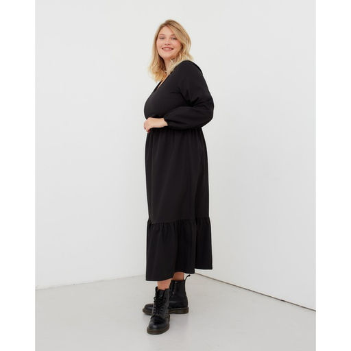 Платье женское миди MIST plus-size, чёрное, размер 52, однотонное