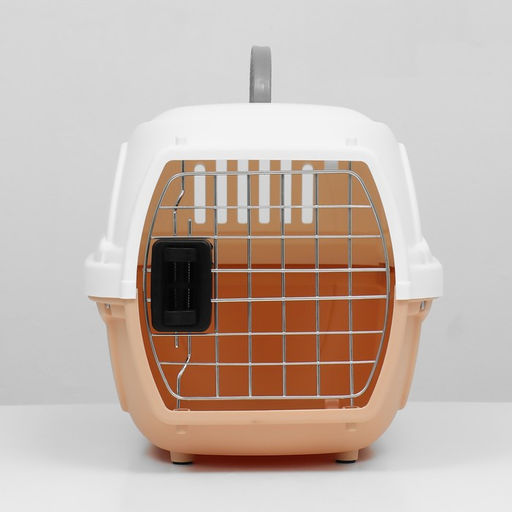 Переноска для животныхпластиковая с металлической дверью 47х32,5х30 см, вес до 9 кг, персиковая 93 - Пижон фото 2