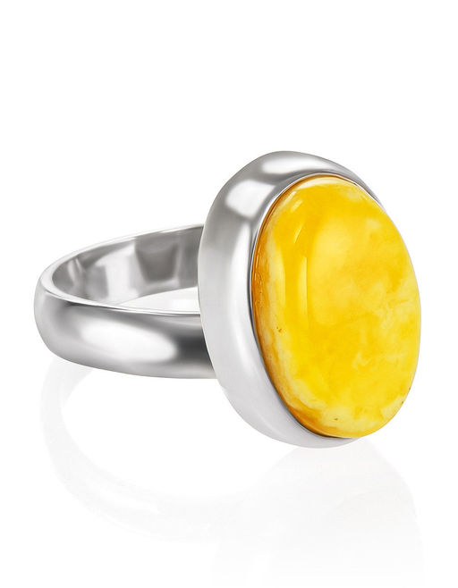 Кольцо из крупного медового янтаря Глянец