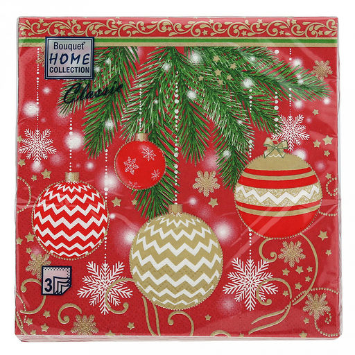 Салфетки бумажные Bouquet Home Collection Classic 33х33см, 3-х слойные, 20 штук в упаковке, 100% целлюлоза, Елочные украшения (Россия)