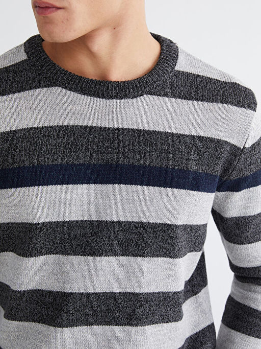 Bisiklet Yaka ?izgili Erkek Triko Kazak