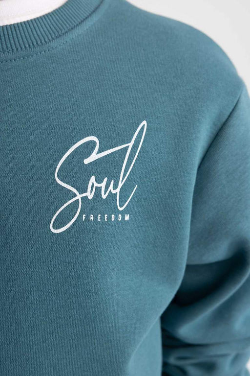 Толстый свитшот с круглым вырезом с принтом для мальчиков - Defacto фото 5