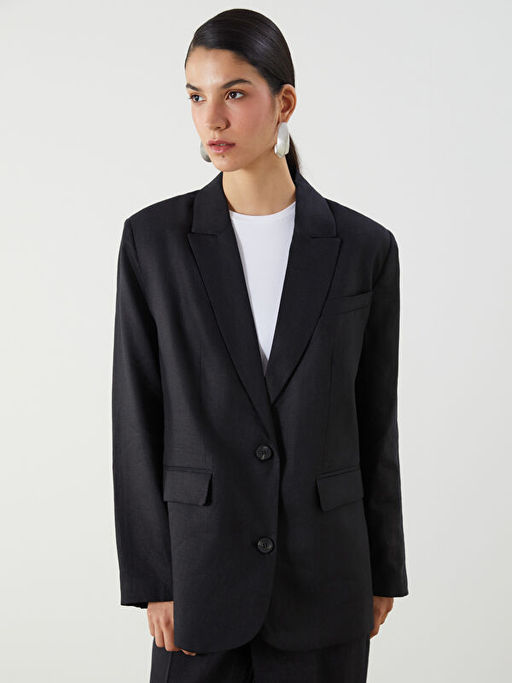 %100 Keten Kad?n Blazer Ceket