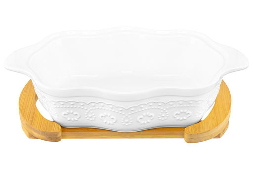 Блюдо д/зап и серв 32*20*14 см 1,5 л ажур Белый узор + стекл крышка на дер подстав. - Elan gallery фото 23