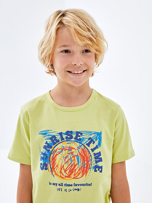 Bisiklet Yaka Bask?l? K?sa Kollu Erkek ?ocuk Ti??rt