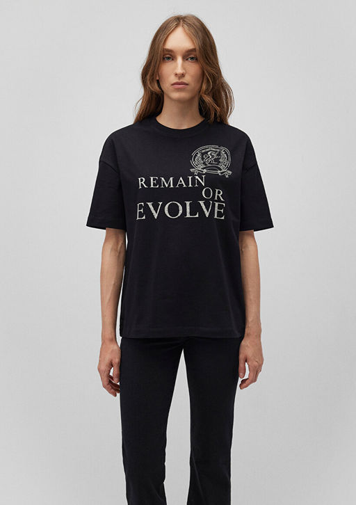 Bask?l? Siyah Tisort - Mavi фото 3