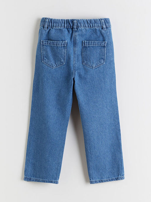 Beli Lastikli Stitch Bask?l? K?z ?ocuk Jean Pantolon
