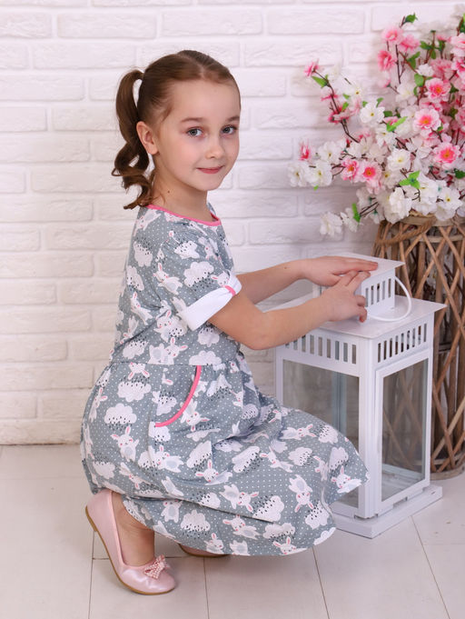 Платье Белогривые лошадки кор.рукав