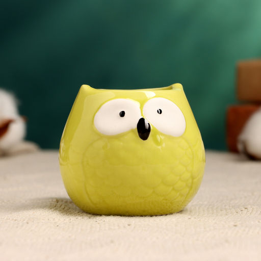 Горшок для цветов «Сова Гриня» керамический, 150 мл, 5×6 см, жёлтый