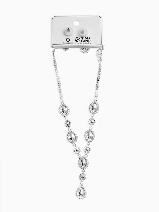 Набор 2 пред-а: серьги, колье "Вечерний шик" овал, цвет бело-изумрудный в серебре