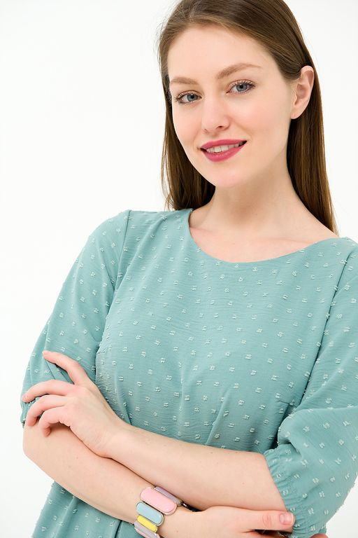 Платье со сборкой мятное