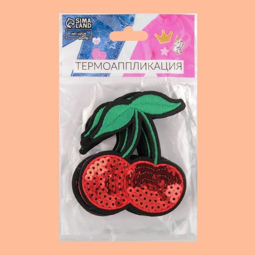 Цена за 10 шт. Термоаппликация «Вишенки», с пайетками, 7.6×6.6 см, фасовка 10 шт., красная