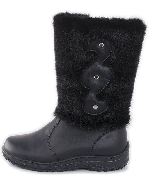 Унты женские на литой подошве. Черные., "Норка" черная. Молния.