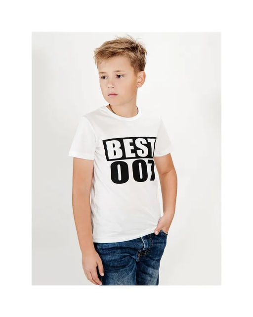 Футболка д/м принт 007, цвет белый, 100% х/б - 5+ фото 2