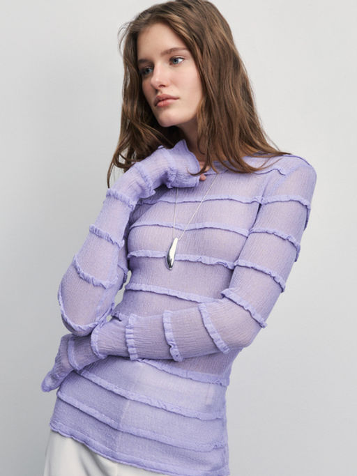 Трикотажный лонгслив с воланами из вискозы / Zarina  фото 2