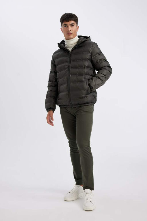 Облегающее водоотталкивающее пальто с капюшоном - Defacto фото 2