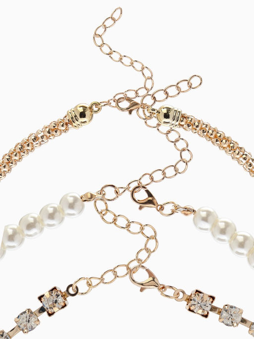 Чокеры «Стиль», набор 3 шт. бусины №8, со стразами, тянется, 35 + удлинитель 5 см, белый в золоте