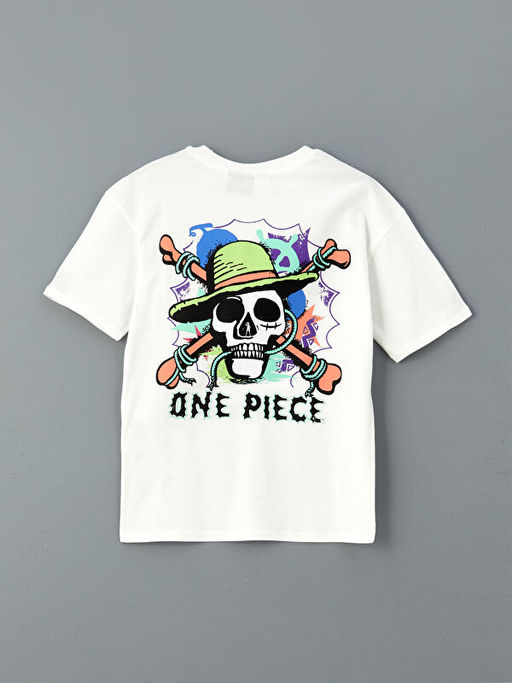 Bisiklet Yaka One Piece Bask?l? Erkek ?ocuk Ti??rt