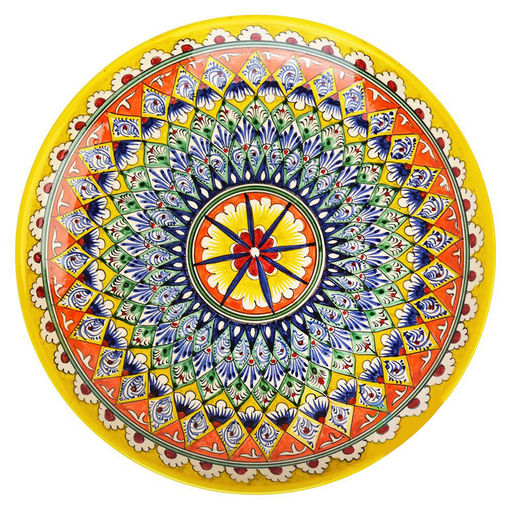 Ляган 38см, плоский Риштанская керамика жёлтый