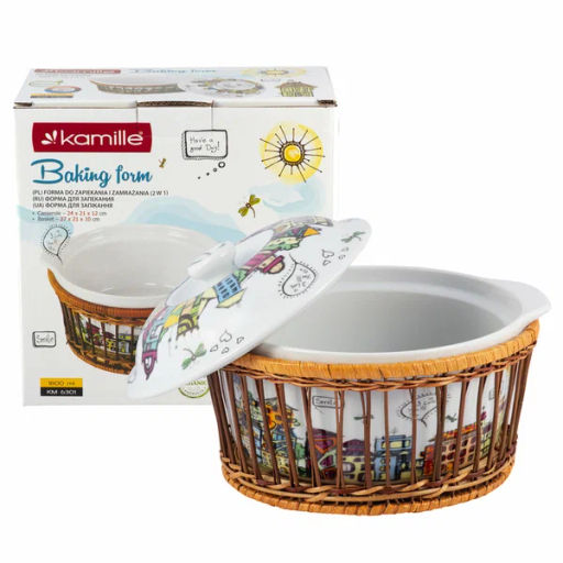 Кастрюля керамическая для запекания 1.8л (24*21*12см) с ротанговой корзинкой (6301) - Kamille фото 10