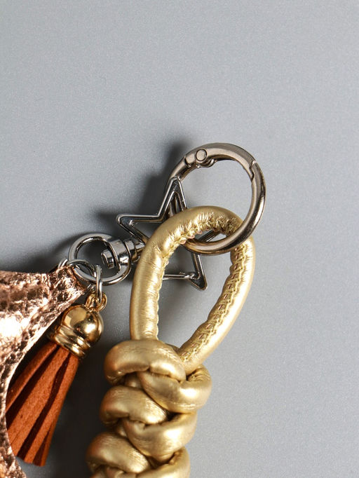 Брелок для ключей на карабине кожзам «Терьер», с узлом, золото, на сумку, рюкзак, 14×8×1.2 см