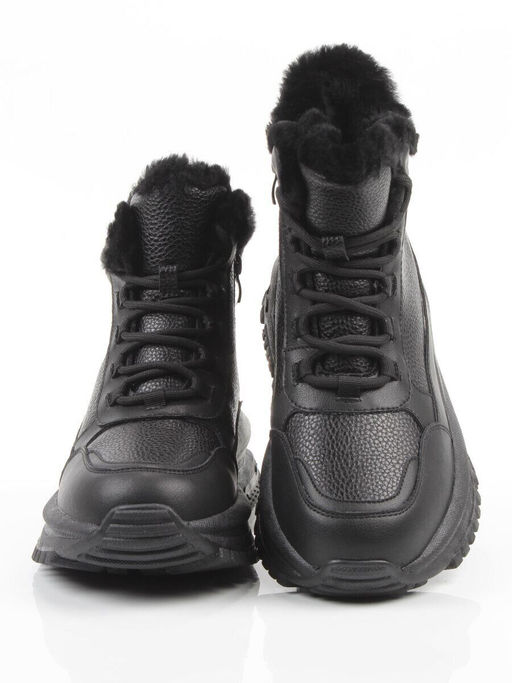 04-WG044-1M BLACK Кроссовки зимние женские (натуральная кожа, 100% шерсть)
