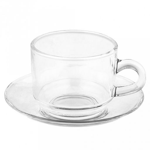 Чашка стеклянная Либерика 210мл, д8см, h6,5см, с блюдцем д13,4см, h2,1см, набор 6пар, в коробке, Дели Гласс (Deli Glass) (Китай)