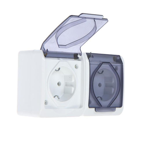 Розетка двухместная, 16 А, уличная, накладная, IP44, с заземлением, белая