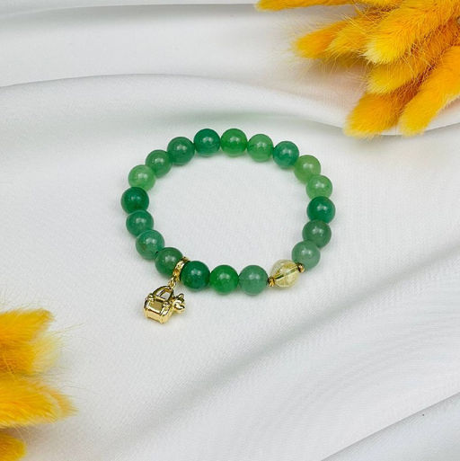 Браслет из зеленого Кварца и Цитрина с подвеской 16 см