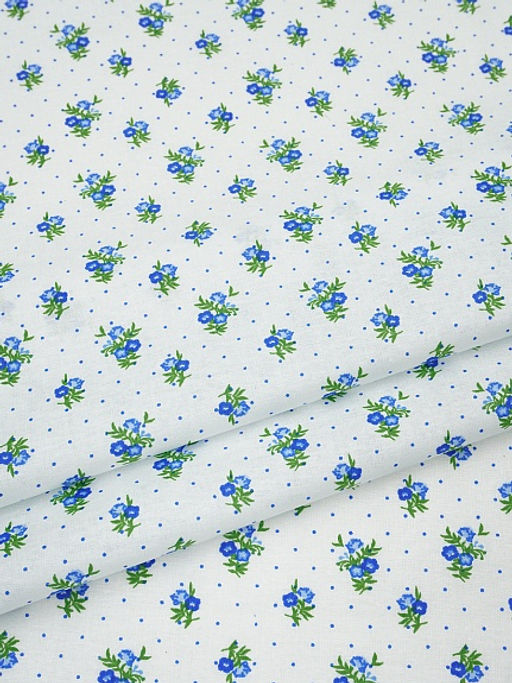 Ситец Синие цветочки с пшеном на белом, ш.0.8м, хлопок-100%, 100гр/м.кв - Купава фото 3