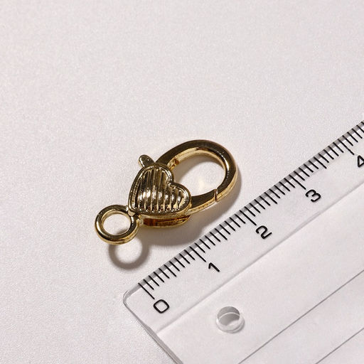 Цена за 2 шт. Замок карабин Сердечко, полосатое, 3 шт. 14?26 мм, цвет золото