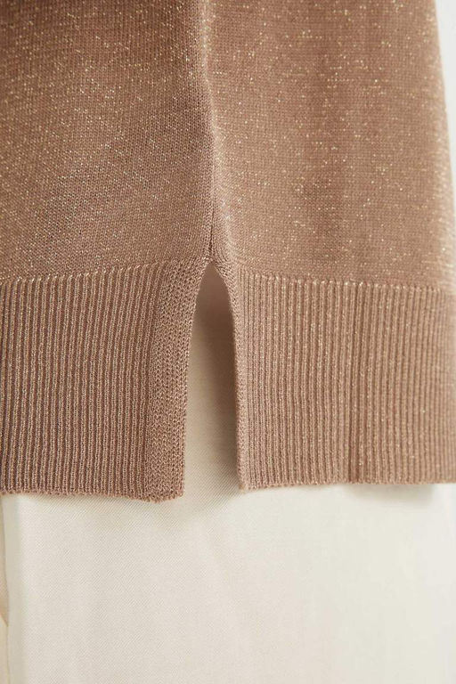 Женский однотонный вязаный свитер стандартного силуэта с круглым вырезом и рукавами реглан, серебристый - Defacto фото 7