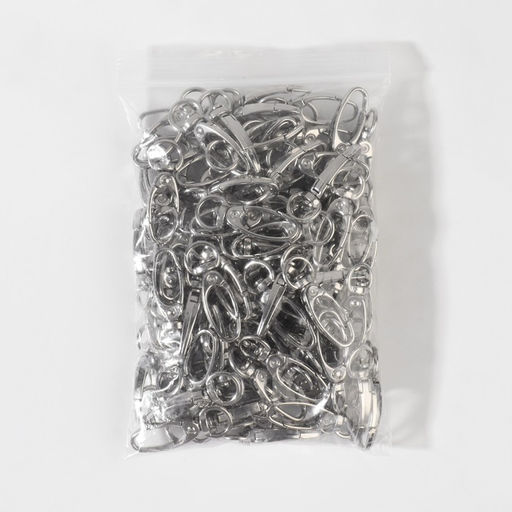 Цена за 100 шт. Карабин металлический, 38×12 мм/9×1.5 мм, цвет серебряный