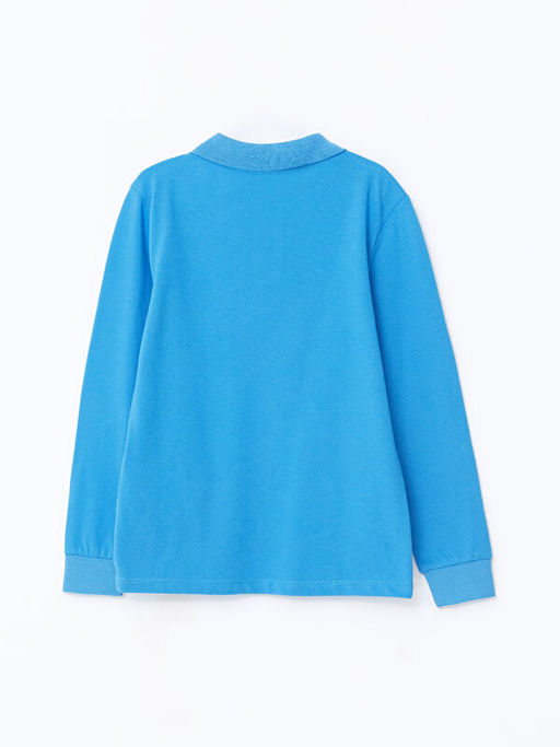 Polo Yaka Bask?l? Uzun Kollu Erkek ?ocuk Ti??rt