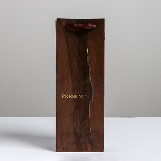 Пакет подарочный ламинированный под бутылку, упаковка, «Wood present», 13×36×10 см