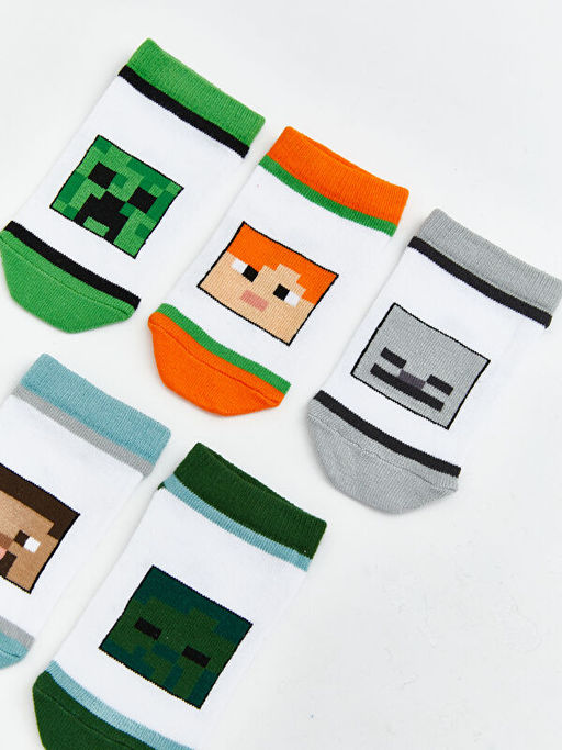 Minecraft Desenli Erkek ?ocuk Patik ?orap 5li