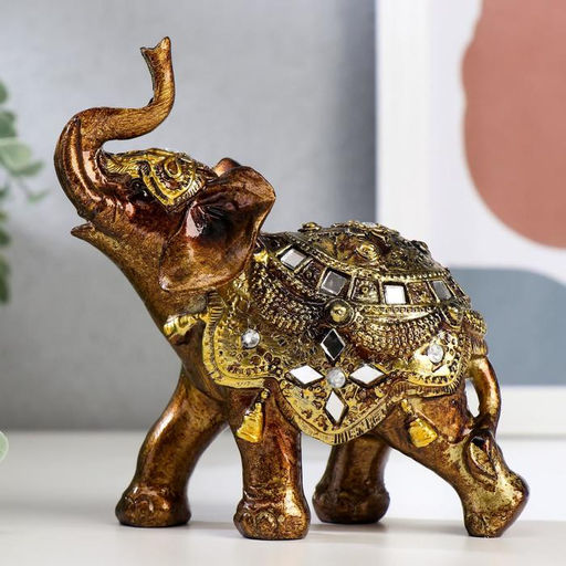 Фигурка полистоун «Слонёнок в золотой попоне с зеркальной мозаикой», 13.5×12×5.7 см