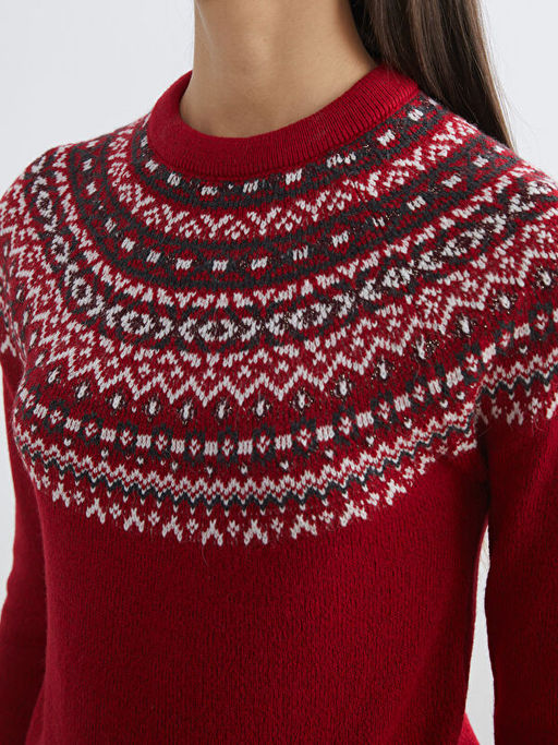 Bisiklet Yaka Desenli Kad?n Triko Kazak