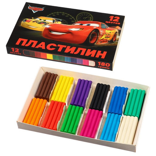 Цена за 2 шт. Пластилин 12 цветов, 180 г, Тачки