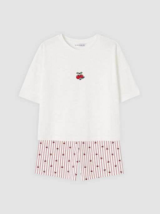 Bisiklet Yaka Nak??l? Kad?n ?ortlu Pijama Tak?m?