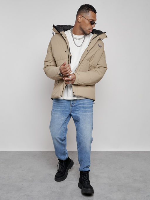Куртка молодежная мужская зимняя с капюшоном бежевого цвета 8356B - Wonderrman фото 15