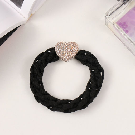 Цена за 6 шт. Резинка для волос «Сэнди», сердце нежность, 6 см, чёрная